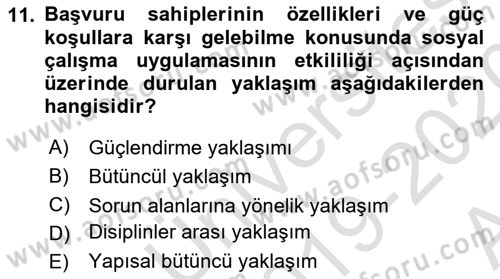 Sosyal Hizmete Giriş Dersi Ara Sınavı Deneme Sınav Soruları 11. Soru