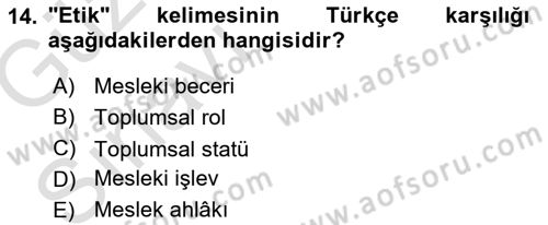 Sosyal Hizmete Giriş Dersi 2019 - 2020 Yılı (Vize) Ara Sınav Soruları 14. Soru