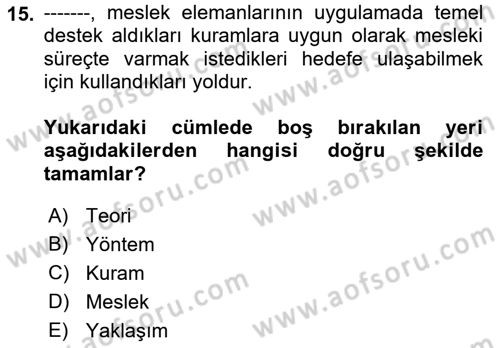 Sosyal Hizmete Giriş Dersi Ara Sınavı Deneme Sınav Soruları 15. Soru