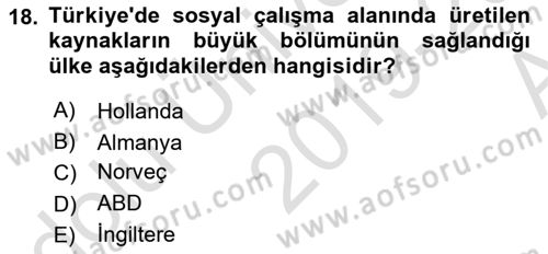 Sosyal Hizmete Giriş Dersi Ara Sınavı Deneme Sınav Soruları 18. Soru