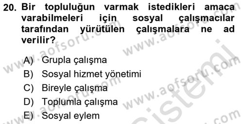 Sosyal Hizmete Giriş Dersi 2019 - 2020 Yılı (Vize) Ara Sınav Soruları 20. Soru