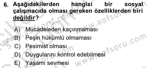 Sosyal Hizmete Giriş Dersi Ara Sınavı Deneme Sınav Soruları 6. Soru