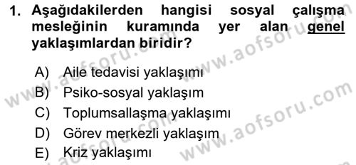 Sosyal Hizmete Giriş Dersi 2019 - 2020 Yılı (Final) Dönem Sonu Sınav Soruları 1. Soru
