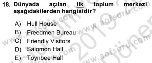 Sosyal Hizmete Giriş Dersi 2019 - 2020 Yılı (Final) Dönem Sonu Sınav Soruları 18. Soru