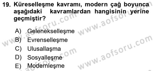 Sosyal Hizmete Giriş Dersi 2019 - 2020 Yılı (Final) Dönem Sonu Sınav Soruları 19. Soru