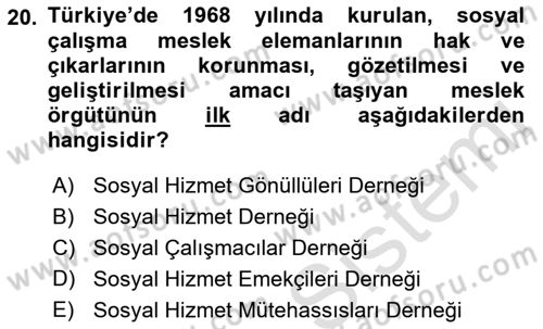 Sosyal Hizmete Giriş Dersi 2019 - 2020 Yılı (Final) Dönem Sonu Sınav Soruları 20. Soru