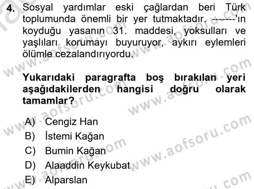 Sosyal Hizmete Giriş Dersi 2019 - 2020 Yılı (Final) Dönem Sonu Sınav Soruları 4. Soru