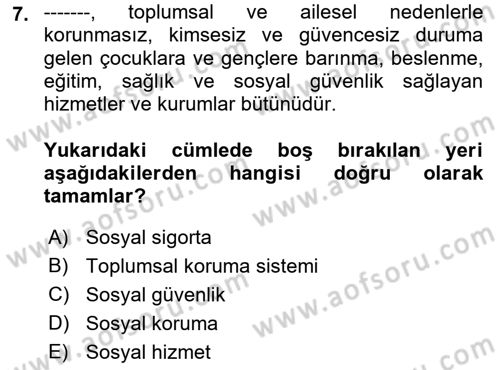 Sosyal Hizmete Giriş Dersi 2019 - 2020 Yılı (Final) Dönem Sonu Sınav Soruları 7. Soru