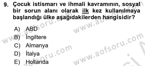 Sosyal Hizmete Giriş Dersi 2019 - 2020 Yılı (Final) Dönem Sonu Sınav Soruları 9. Soru
