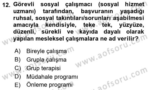 Sosyal Hizmete Giriş Dersi 2021 - 2022 Yılı (Vize) Ara Sınavı 12. Soru