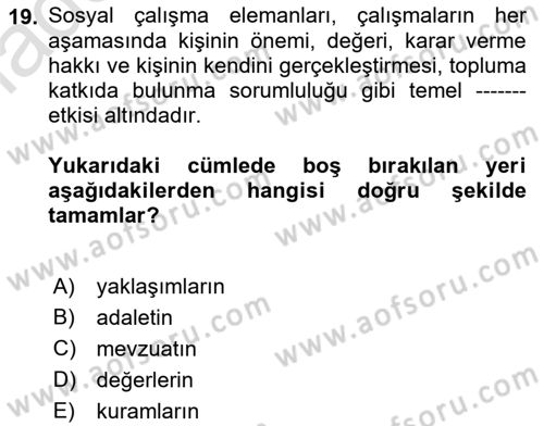 Sosyal Hizmete Giriş Dersi 2021 - 2022 Yılı (Vize) Ara Sınavı 19. Soru