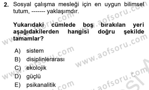 Sosyal Hizmete Giriş Dersi 2021 - 2022 Yılı (Vize) Ara Sınavı 2. Soru