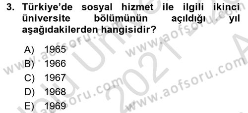 Sosyal Hizmete Giriş Dersi 2021 - 2022 Yılı (Vize) Ara Sınavı 3. Soru