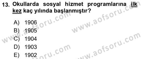 Sosyal Hizmete Giriş Dersi 2021 - 2022 Yılı (Final) Dönem Sonu Sınav Soruları 13. Soru