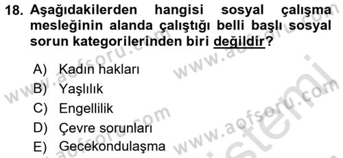 Sosyal Hizmete Giriş Dersi 2021 - 2022 Yılı (Final) Dönem Sonu Sınav Soruları 18. Soru