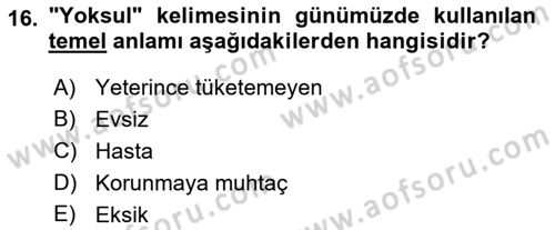 Sosyal Hizmete Giriş Dersi 2021 - 2022 Yılı Yaz Okulu Sınav Soruları 16. Soru