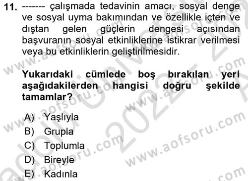 Sosyal Hizmete Giriş Dersi 2022 - 2023 Yılı (Vize) Ara Sınav Soruları 11. Soru