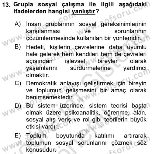 Sosyal Hizmete Giriş Dersi 2022 - 2023 Yılı (Vize) Ara Sınav Soruları 13. Soru