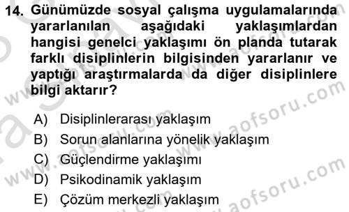 Sosyal Hizmete Giriş Dersi 2022 - 2023 Yılı (Vize) Ara Sınav Soruları 14. Soru