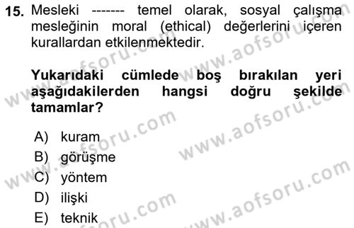 Sosyal Hizmete Giriş Dersi 2022 - 2023 Yılı (Vize) Ara Sınav Soruları 15. Soru