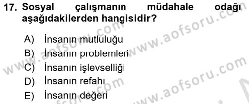 Sosyal Hizmete Giriş Dersi 2022 - 2023 Yılı (Vize) Ara Sınav Soruları 17. Soru