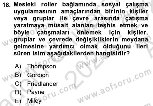 Sosyal Hizmete Giriş Dersi 2022 - 2023 Yılı (Vize) Ara Sınav Soruları 18. Soru