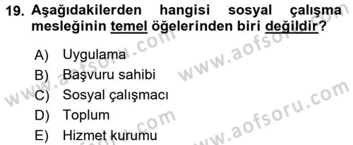Sosyal Hizmete Giriş Dersi Ara Sınavı Deneme Sınav Soruları 19. Soru