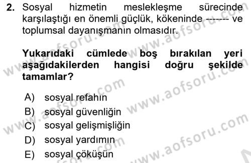 Sosyal Hizmete Giriş Dersi Ara Sınavı Deneme Sınav Soruları 2. Soru