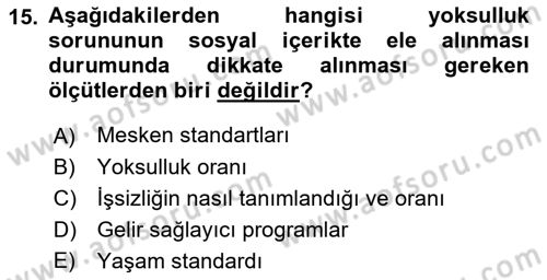 Sosyal Hizmete Giriş Dersi 2022 - 2023 Yılı (Final) Dönem Sonu Sınavı 15. Soru