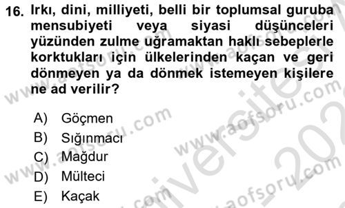 Sosyal Hizmete Giriş Dersi 2022 - 2023 Yılı (Final) Dönem Sonu Sınavı 16. Soru