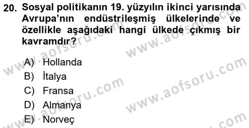 Sosyal Hizmete Giriş Dersi 2022 - 2023 Yılı (Final) Dönem Sonu Sınavı 20. Soru