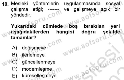 Sosyal Hizmete Giriş Dersi 2022 - 2023 Yılı Yaz Okulu Sınav Soruları 10. Soru