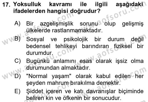 Sosyal Hizmete Giriş Dersi 2022 - 2023 Yılı Yaz Okulu Sınav Soruları 17. Soru