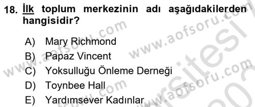 Sosyal Hizmete Giriş Dersi 2022 - 2023 Yılı Yaz Okulu Sınav Soruları 18. Soru
