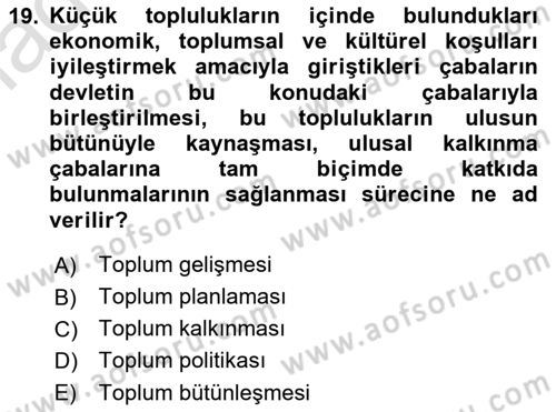 Sosyal Hizmete Giriş Dersi 2022 - 2023 Yılı Yaz Okulu Sınav Soruları 19. Soru