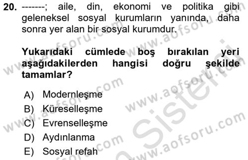 Sosyal Hizmete Giriş Dersi 2022 - 2023 Yılı Yaz Okulu Sınav Soruları 20. Soru