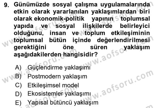 Sosyal Hizmete Giriş Dersi 2022 - 2023 Yılı Yaz Okulu Sınav Soruları 9. Soru