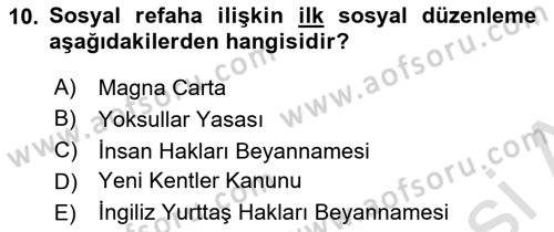 Sosyal Hizmete Giriş Dersi 2024 - 2025 Yılı (Vize) Ara Sınav Soruları 10. Soru
