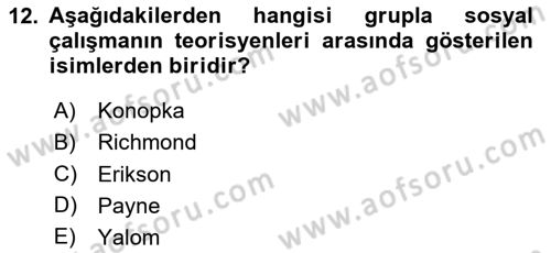 Sosyal Hizmete Giriş Dersi Ara Sınavı Deneme Sınav Soruları 12. Soru