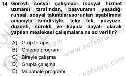 Sosyal Hizmete Giriş Dersi Ara Sınavı Deneme Sınav Soruları 14. Soru