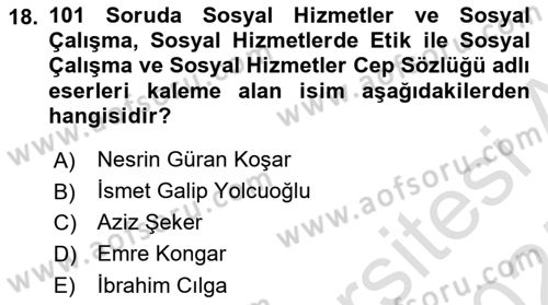Sosyal Hizmete Giriş Dersi Ara Sınavı Deneme Sınav Soruları 18. Soru