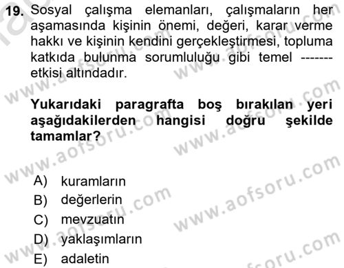 Sosyal Hizmete Giriş Dersi Ara Sınavı Deneme Sınav Soruları 19. Soru