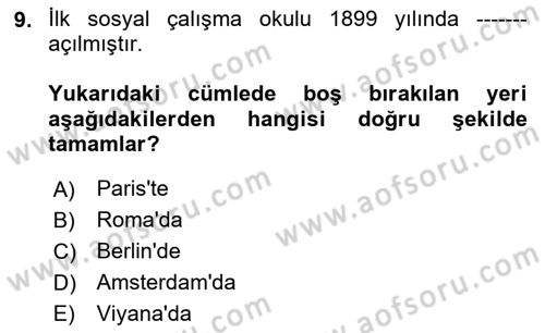 Sosyal Hizmete Giriş Dersi Ara Sınavı Deneme Sınav Soruları 9. Soru