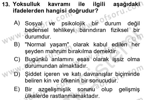 Sosyal Hizmete Giriş Dersi 2024 - 2025 Yılı (Final) Dönem Sonu Sınav Soruları 13. Soru