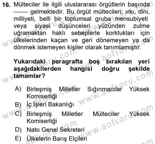 Sosyal Hizmete Giriş Dersi 2024 - 2025 Yılı (Final) Dönem Sonu Sınav Soruları 16. Soru