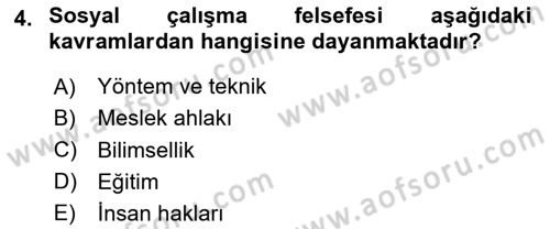 Sosyal Hizmete Giriş Dersi 2024 - 2025 Yılı (Final) Dönem Sonu Sınav Soruları 4. Soru