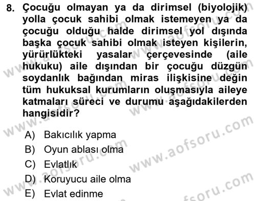 Sosyal Hizmete Giriş Dersi 2024 - 2025 Yılı (Final) Dönem Sonu Sınav Soruları 8. Soru