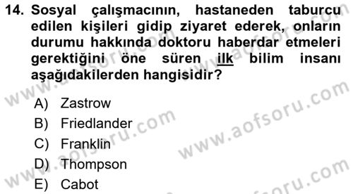 Sosyal Hizmete Giriş Dersi 2024 - 2025 Yılı Yaz Okulu Sınav Soruları 14. Soru