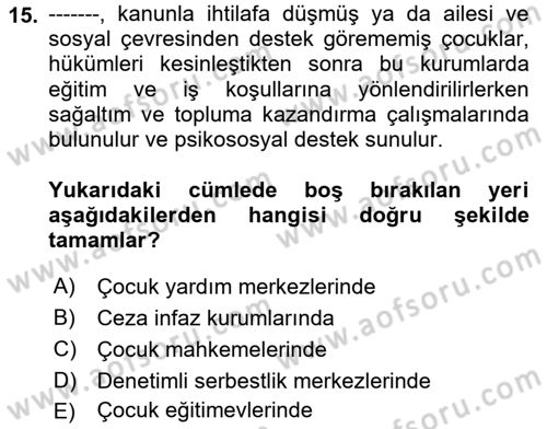 Sosyal Hizmete Giriş Dersi 2024 - 2025 Yılı Yaz Okulu Sınav Soruları 15. Soru