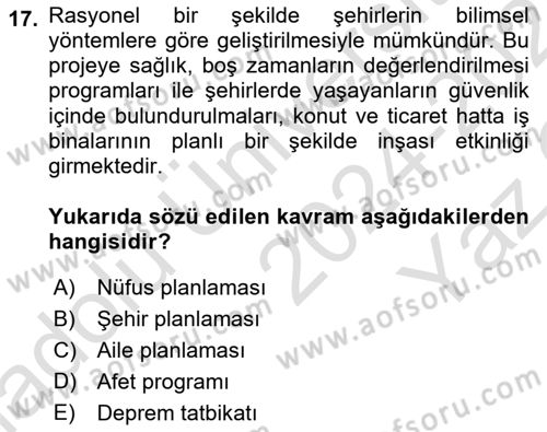 Sosyal Hizmete Giriş Dersi 2024 - 2025 Yılı Yaz Okulu Sınav Soruları 17. Soru